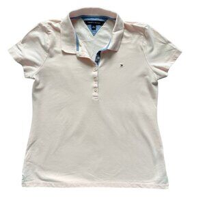 Tommy Hilfiger Solid Short Sleeve 5 Button Polo Womens Medium Pink